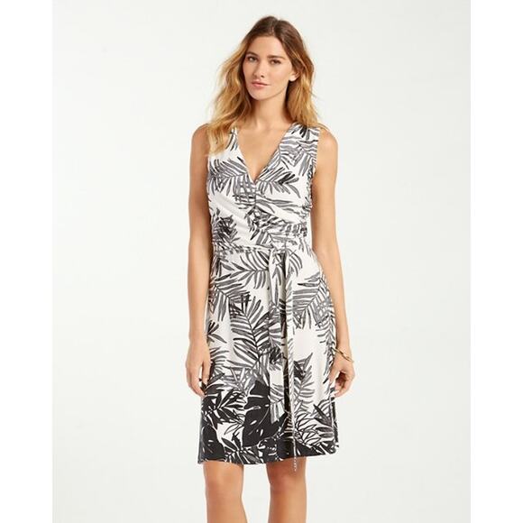 Tommy Bahama Stretch Knit Dress, Size Small Palm Print Faux Wrap Tropical - Picture 1 of 7
